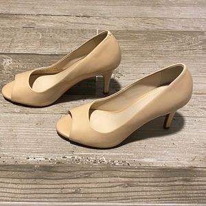Cole Haan nude peep toe pumps